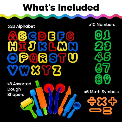 Hygloss 49 Pcs Dough Tools Set – Dough Cutters + Numbers & Alphabet Cutters Set – Educational Modeling Clay Tools – Preschool Toys & Toddler Activities – Arts & Crafts for Kids Ages 3-5 - color: Cutter Tools + ABCs Numbers (49 pcs.)