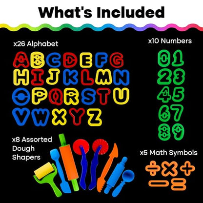 Hygloss 49 Pcs Dough Tools Set – Dough Cutters + Numbers & Alphabet Cutters Set – Educational Modeling Clay Tools – Preschool Toys & Toddler Activities – Arts & Crafts for Kids Ages 3-5 - color: Cutter Tools + ABCs Numbers (49 pcs.)