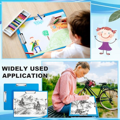 Tenceur 4 Pcs 11x17 Clipboard Three Clip Blue Extra Large Clipboard Horizontal Drawing Board 11 x 17 Inch Art Sketching Landscape Board for School Office Students Teachers Supplies