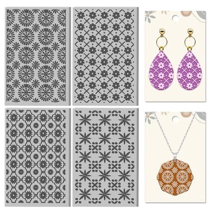 4 Sheets Simple Flowers Pattern Clay Texture Mat Plaid Flower Polymer Clay Texture Sheets DIY Tools for Pottery Earring Jewelry Making Stamp Engraving Machines, 3.9x2.6inch - style: Plaid Flower