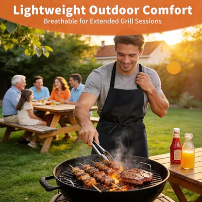 SHEOMERN Aprons for Men Kitchen Cooking – Waterproof & Oil Proof 3-Layer Long Pocket-Free Chef Apron for Grilling BBQ Baking – Gift for Men - color: Black