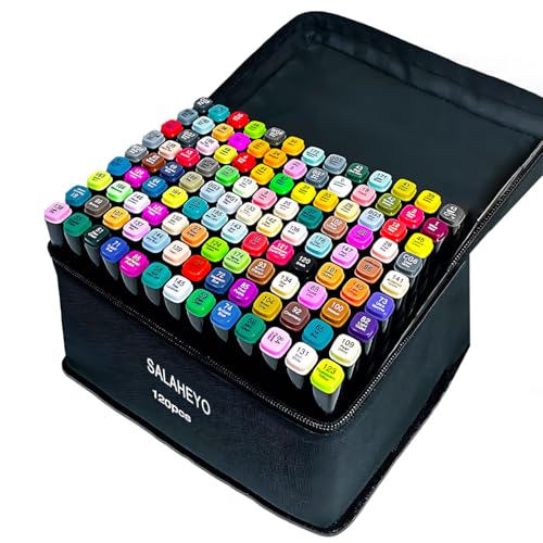 120 Colors Alcohol Markers with Base Art Drawing Markers Set for Adults Painting,Coloring,Sketching, Comics, Illustration- Refillable