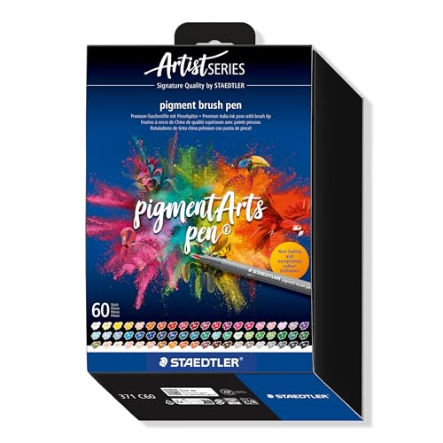 STAEDTLER Pigment Arts Multi Ink Brush Pen: 60 Colors, Fiber-Tip Pens With Brush Nib, Permanent, Waterproof, No Bleed Pens for Journaling, Coloring, Hand Lettering, Mixed Media - color: 60 Colors
