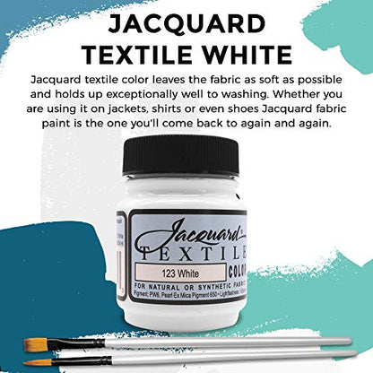 Moshify Jacquard Products White Textile Color Fabric Paint Made in USA - JAC1123 2.25-Ounces - Bundled Brush Set - size: 2.25 Ounce (Pack of 1)