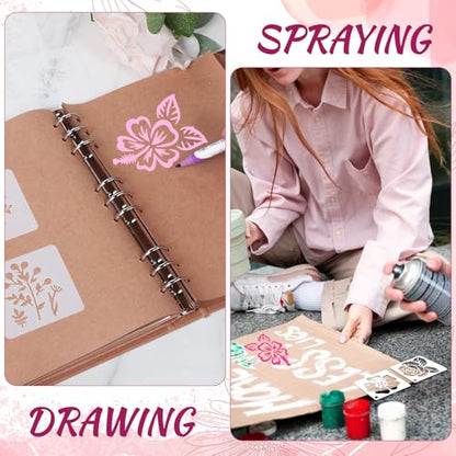20 Pcs Flower Stencils for Crafts Reusable Flower Stencils for Painting on Wood Paintings Crafts Templates Drawing Stencil for Painting on Wood Rocks Canvas Fabric Glass Pottery
