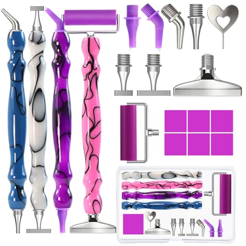 Diamond Painting Pen Drill Bead Dot Pen Kit with Screw Steel Diamond Painting Pen Tip Nibs Multi-Placers, 6 Clay, Parchment Paper Cutter, Diamond Art Roller Tool Accessories for Adult (PPBW Set) - color: PPBW Set