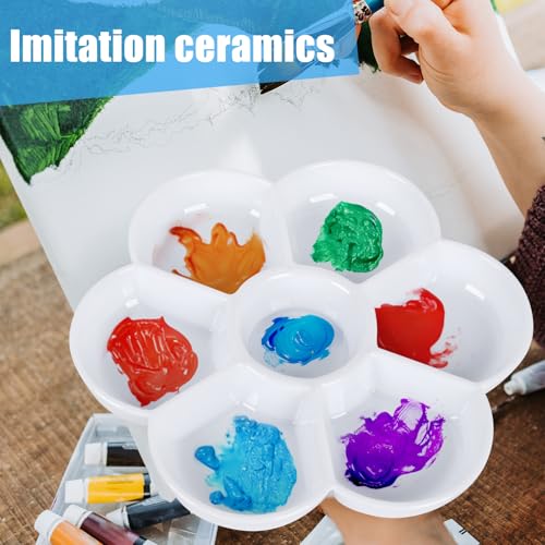 2 Pcs Imitation Ceramic Watercolor Palette, 6.8 Inch Round Painting Tray with 7 Wells, Large Artist Mixing Tray for Watercolor, Gouache, Oil Painting & Art Supplies