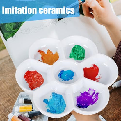 2 Pcs Imitation Ceramic Watercolor Palette, 6.8 Inch Round Painting Tray with 7 Wells, Large Artist Mixing Tray for Watercolor, Gouache, Oil Painting & Art Supplies
