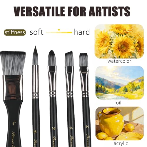 Professional Paint Brushes Set of 25 for Acrylic Painting - Oil & Watercolor Brush Kit with 9 Shapes, Canvas Roll, Synthetic Bristles, Ergonomic Handles（Matte Black） - color: Black Matte