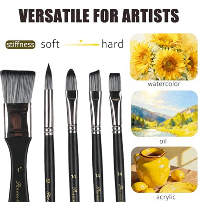 Professional Paint Brushes Set of 25 for Acrylic Painting - Oil & Watercolor Brush Kit with 9 Shapes, Canvas Roll, Synthetic Bristles, Ergonomic Handles（Matte Black） - color: Black Matte