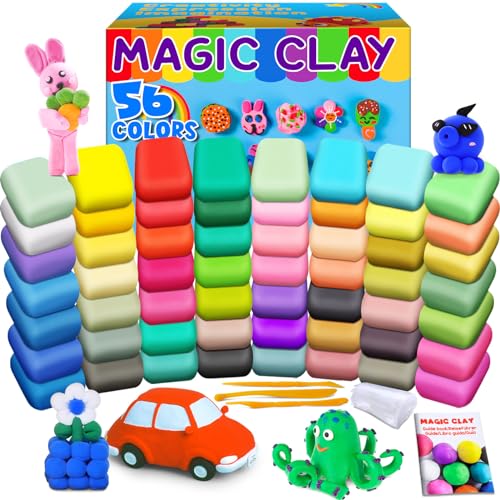 ESSENSON Air Dry Clay 56 Colors, Modeling Clay for Kids | DIY Molding Magic Clay, Includes Tools, Ages 3-8+ Years, Boys Girls Kids Toys Gifts - color: 56 Colors