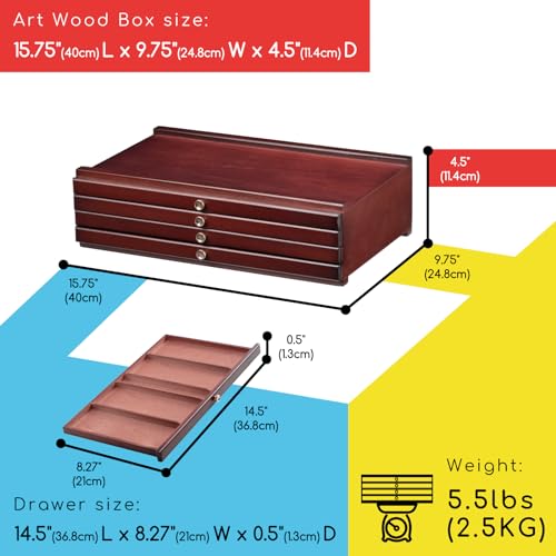 MEEDEN 4-Drawer Wood Artist Supply Storage Box, Portable Beechwood Multifunctional Pencil Brush Organizer Wood Box with Drawer&Compartments for Pastels, Pencils, Pens, Makeup Brushes(Deep Walnut) - size: 4 Layer Drawers
