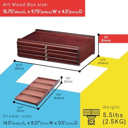 MEEDEN 4-Drawer Wood Artist Supply Storage Box, Portable Beechwood Multifunctional Pencil Brush Organizer Wood Box with Drawer&Compartments for Pastels, Pencils, Pens, Makeup Brushes(Deep Walnut) - size: 4 Layer Drawers