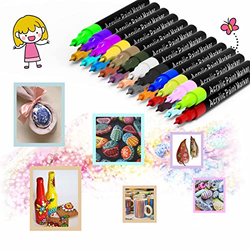 Acrylic Paint Pens for Rock Painting - Set of 24 Extra Fine Point Non-Toxic Paint Markers for Stone, Ceramic, Glass, Wood, Canvas, Fabrics DIY Crafts