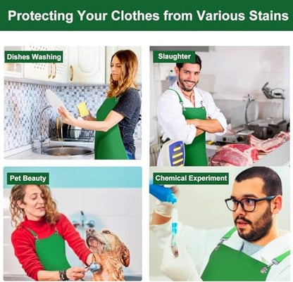SHEOMERN Waterproof Rubber Apron, 43" Anti-Tear Heavy Duty Vinyl Adjustable Thicker Cross Back Dishwasher Apron for Restaurant Dishwashing, Butcher, Lab Work, Dog Grooming Green - color: Green