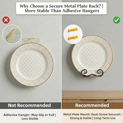 Plate Hangers for the Wall - 2 Pack Metal Wall Mount Display Holders for 9"-12" Decorative Plates, Picture Frames, Plaques and Signs - Includes Anchors and Screws - size: Large with Screws
