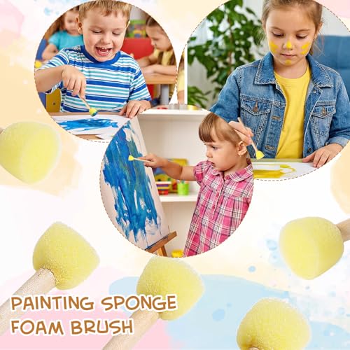 200 Pcs Round Sponges Foam Brush Set, 0.6 Inch Paint Sponge Daubers with Wooden Handle Foam Stencil Brush Painting Tools for Painting Crafts