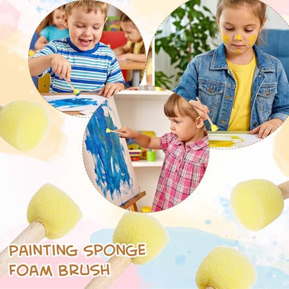 200 Pcs Round Sponges Foam Brush Set, 0.6 Inch Paint Sponge Daubers with Wooden Handle Foam Stencil Brush Painting Tools for Painting Crafts