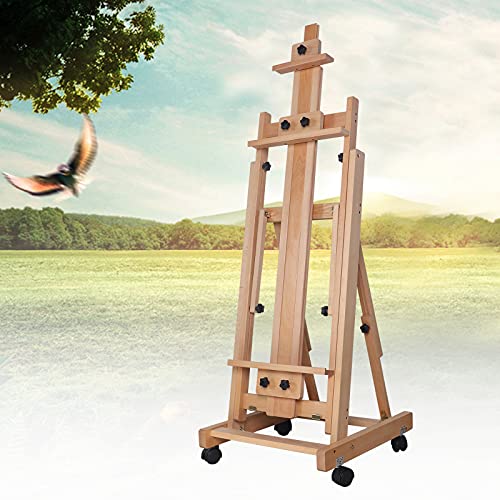 Vertical and Horizontal Folding Sketch Easel,Large Adjustable H Frame Multi Purpose Studio Artist Wooden Easel,Beech Wood Painting Holder Display Stand,56.30-91.34Inch Adjustable Height