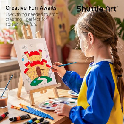 69 Pack Kids Paint Set, Shuttle Art Art Set for Kids with 30 Colors Acrylic Paint, Wood Easel, Canvas, Painting Pad, Brushes, Palette and Smock, Complete Paint Set for Boys and Girls(package may very)