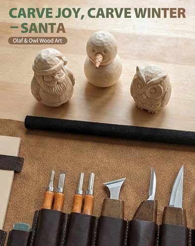T98 28Pcs Wood Carving Kit & Whittling Tools Set – Deluxe Woodworking Hobby Kit with 8 Carving Knives, 5 Basswood Blocks, 4 Templates, Leather Bag & Safety Gear – DIY Craft Gift for Beginners & Adults