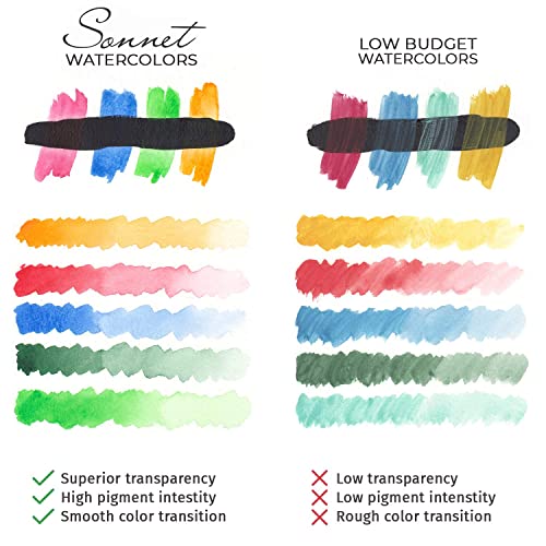 Sonnet Student Grade Watercolor Paint Set 24 Full Pans 2.5ml Vibrant Colors for Artists and Beginners in Cardboard Box by Nevskaya Palitra