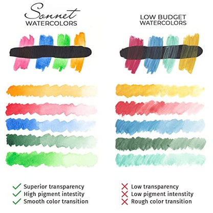 Sonnet Student Grade Watercolor Paint Set 24 Full Pans 2.5ml Vibrant Colors for Artists and Beginners in Cardboard Box by Nevskaya Palitra
