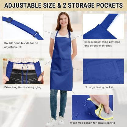 Chef Apron for Men and Women Wash Free Bib Apron with 2 Pockets Water & Oil Proof Adjustable Aprons - color: Blue