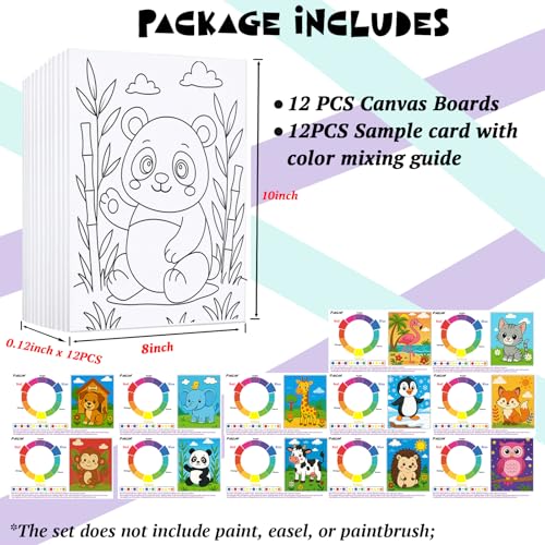 12Pcs Pre Drawn Canvas Boards for Painting Set 8x10 Animal Sip and Painting Kit for Family & Friends Kids Beginner Canvas Art Supplies for Parent-Child Bonding, Party Favors & Creative Fun - style: Cute Animal