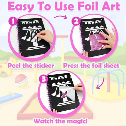 FUNNYB&G Foil Art Craft Kit for Girls 4-10 Years Old: Mess-Free & No-Glue, Create 16 Sparkly Amusement Park Pictures – Perfect Travel Toy & Birthday Gift for Kids （Amusement Park） - style: Amusement Park