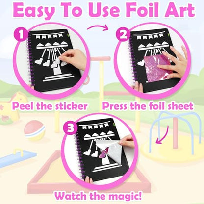 FUNNYB&G Foil Art Craft Kit for Girls 4-10 Years Old: Mess-Free & No-Glue, Create 16 Sparkly Amusement Park Pictures – Perfect Travel Toy & Birthday Gift for Kids （Amusement Park） - style: Amusement Park