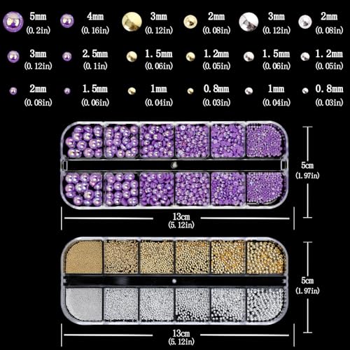 Nail Art Pearls with Rhinestones Glue Gel Flatback Pearls Nail Charms Luxurious Nails Supplies Accessories Gold Silver Gems Jewelry Pearl for Women Nails Design(Purple) - color: Colorful-16