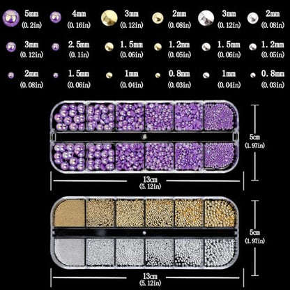 Nail Art Pearls with Rhinestones Glue Gel Flatback Pearls Nail Charms Luxurious Nails Supplies Accessories Gold Silver Gems Jewelry Pearl for Women Nails Design(Purple) - color: Colorful-16