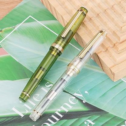 Jinhao 82 Acrylic Fountain Pen, Iridium Medium Nib with Ink Converter, Transparent Olive Green Classic Design Smooth Writing Pen (Gold Trim) - color: Olive Green Clear (Gold Trim), style: Medium (0.7 mm)