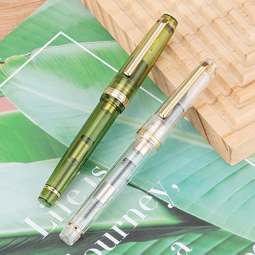 Jinhao 82 Acrylic Fountain Pen, Iridium Extra Fine Nib with Ink Converter, Transparent Olive Green Classic Design Smooth Writing Pen (Gold Trim) - color: Olive Green Clear (Gold Trim), style: Extra Fine (0.38 mm)