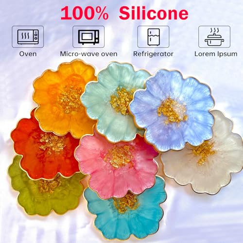 4 Pack 3.34 inches Flower Coaster Molds Coaster for Epoxy Resin Agate Coaster Cup Mat Molds for Resin Casting Silicone Molds for Making DIY Craft - color: Flower Coaster
