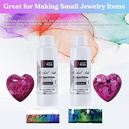 LET'S RESIN White Alcohol Ink for Resin, Alcohol Ink,2 Bottles Each 3.5oz,Adjustable Alcohol-Based Ink,White Pigment for EpoxyResin,Resin Petri,Tumblers, Resina Art