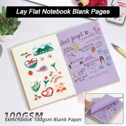 Thick Blank Journal Notebook 400 Pages With Pen Holder 100gsm Thick Color Blank Pages ， A6 Unlined Plain Sketchbook ，No Lines Soft Leather Small Blank Notebook For Women Drawing Book Memo Writing Sketch Diary Hardcover Notebook3.9 × 5.5(Happy Every Day- P