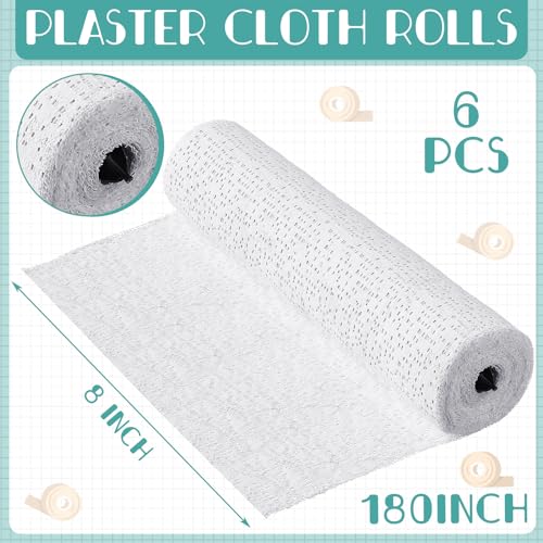 Heentan 6 Rolls Plaster Strips Plaster Gauze Bandages Blank Cloth Wrap Rolls for DIY Hobby Crafts, Belly Cast, Body Molds, Mask Making, Scenery Art(8 x 180 Inches) - size: 8 x 180 Inch