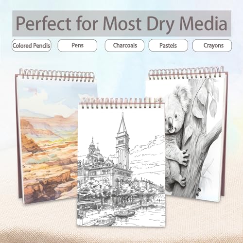 Crehatos 9" x 12" Sketch Book, Top Spiral Bound Sketch Pad, 100 Sheets Each 68lb/100gsm Drawing Paper, 2 Pack - size: 9" x 12" (2 Pack)