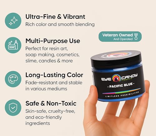 Eye Candy Pigments Premium Blue Mica Powder - Pacific Blue (50gr) - for Epoxy, Resin, Soap, Paint, Woodworking, Acrylic Pouring, Bath Bombs, Fishing Lures - DIY Arts and Crafts Additive - color: Pacific Blue