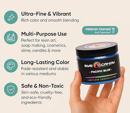 Eye Candy Pigments Premium Blue Mica Powder - Pacific Blue (50gr) - for Epoxy, Resin, Soap, Paint, Woodworking, Acrylic Pouring, Bath Bombs, Fishing Lures - DIY Arts and Crafts Additive - color: Pacific Blue