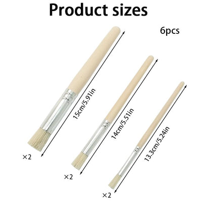 6 Pcs Wooden Stencil Brushes Set,Natural Hog Bristle Round Stencil Dabbers, 3 Size Wood Handle Paint Brushes for Stencil Painting, DIY Crafts, Wood Wall, Acrylic and Oil Painting