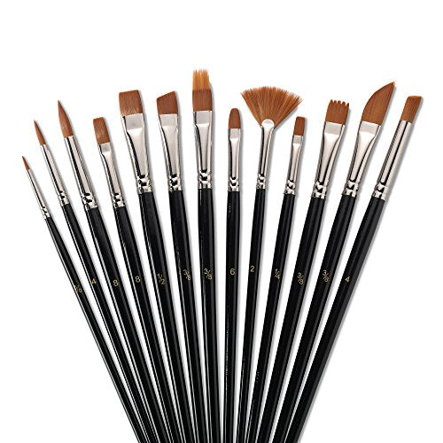 13 Pcs Paint Brushes,Premium Quality Brown Synthetic Hair, High Performance for Oil, Acrylic, Tempera, Watercolor JQ-502