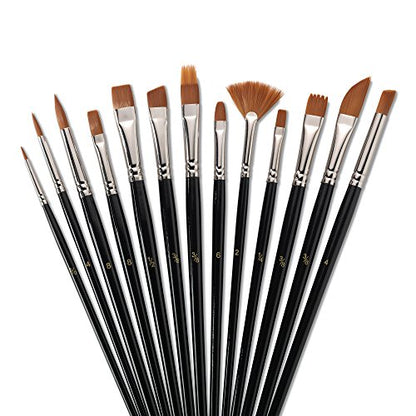 13 Pcs Paint Brushes,Premium Quality Brown Synthetic Hair, High Performance for Oil, Acrylic, Tempera, Watercolor JQ-502