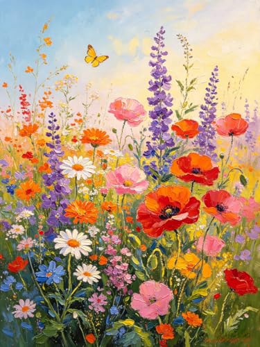BYGFHLYW 5D Flower Diamond Painting Kits for Adults, Wildflower Diamond Art Kit, DIY Round Crystal Paint by Number for Floral Wall Decor Present 12x16Inch - color: KM1098-1