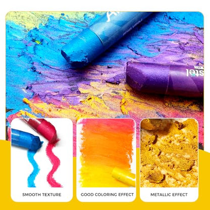 Artecho Metallic Oil Pastels Set of 12 Colors (10 x 70 mm) | Soft Oil Pastels, Art Painting, Drawing, Blending - style: 12 Metallic Colors