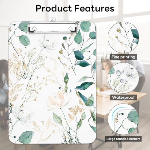 Plastic Cute Clipboard Low-Profile Metal Clip, A4 Letter Size 9 x 12.5 in, 8.5 x 11 Paper Clip Board for Teachers, Nurses, Classroom,Fresh Greenery - color: Fresh Greenery