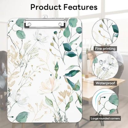Plastic Cute Clipboard Low-Profile Metal Clip, A4 Letter Size 9 x 12.5 in, 8.5 x 11 Paper Clip Board for Teachers, Nurses, Classroom,Fresh Greenery - color: Fresh Greenery