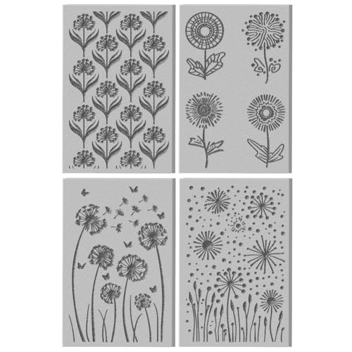CHGCRAFT 4 Sheets Dandelion Clay Texture Mat Realistic Butterfly Flat Lay Pattern Polymer Clay Texture Sheets DIY Tools for Pottery Earring Jewelry Making Stamp Engraving Machines, 4x2.6inch - style: Dandelion